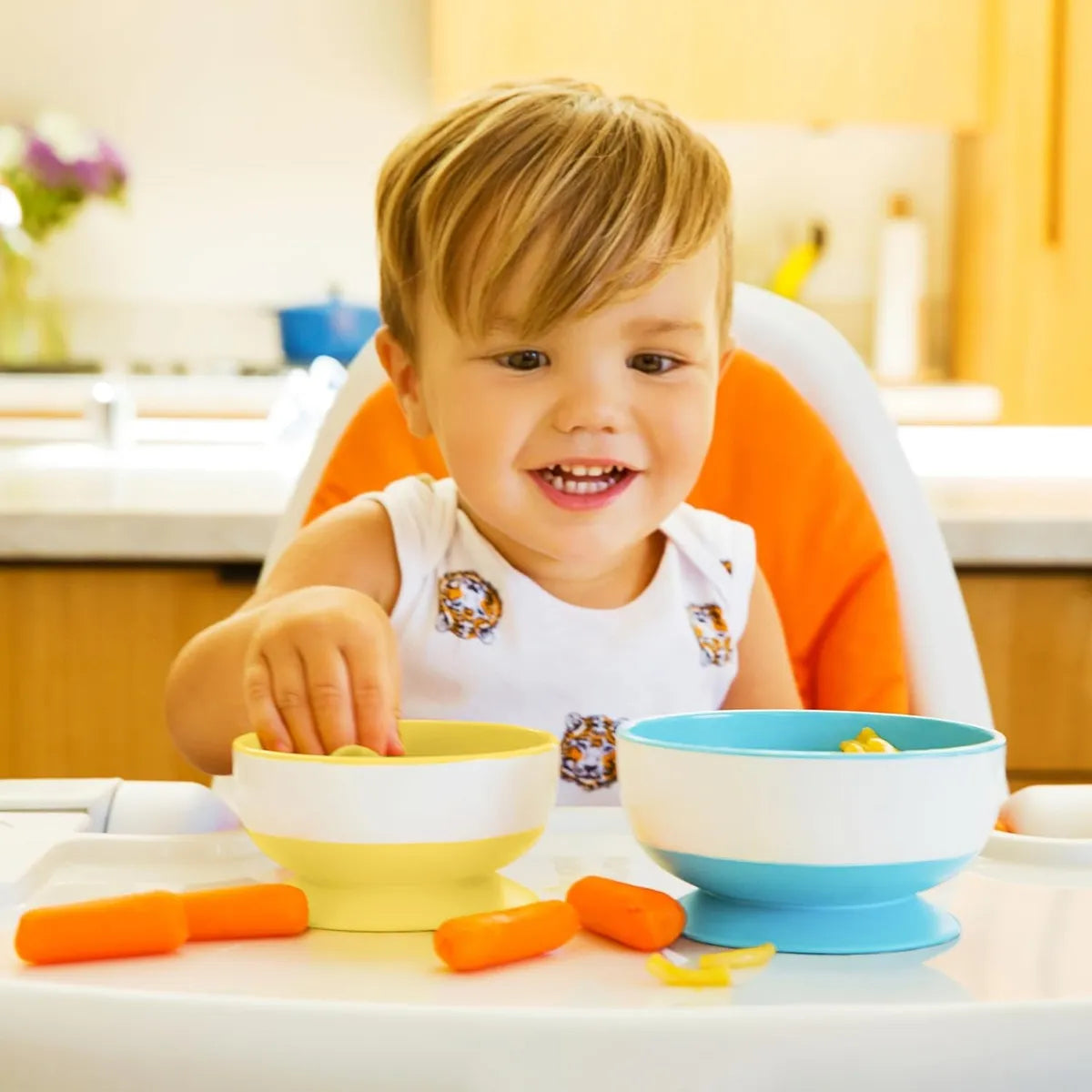 Platos Munchkin Bowl De Succión Antiderrame X 3 Unidades Amarillo / Verde / Azul Liso