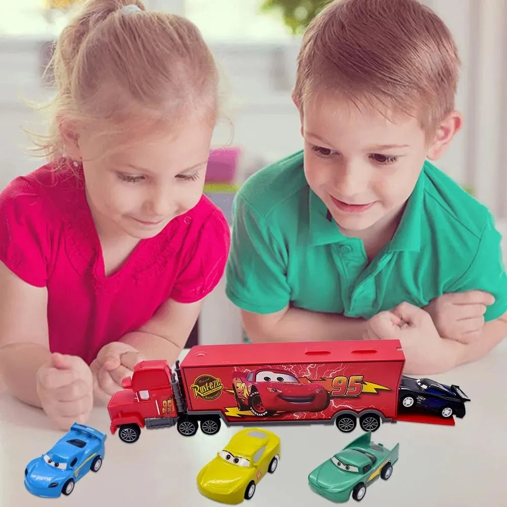 Cars Rayo Mcqueen Mula Camión Mack + 6 Carros Impulso Niños Rojo Rayo Mcqueen