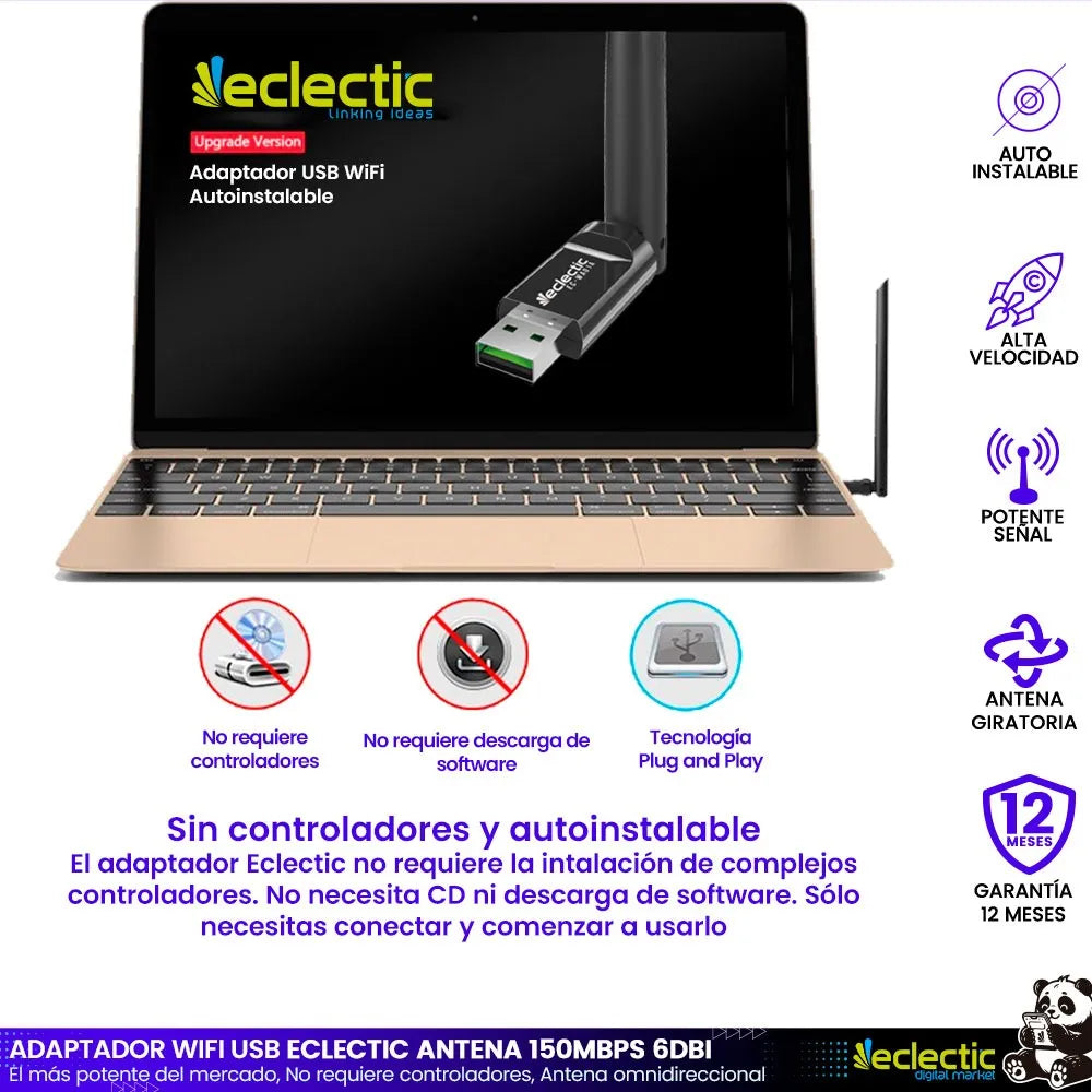 Tarjeta Red Usb Wifi Eclectic 6dbi Inalámbrica Rompemuros