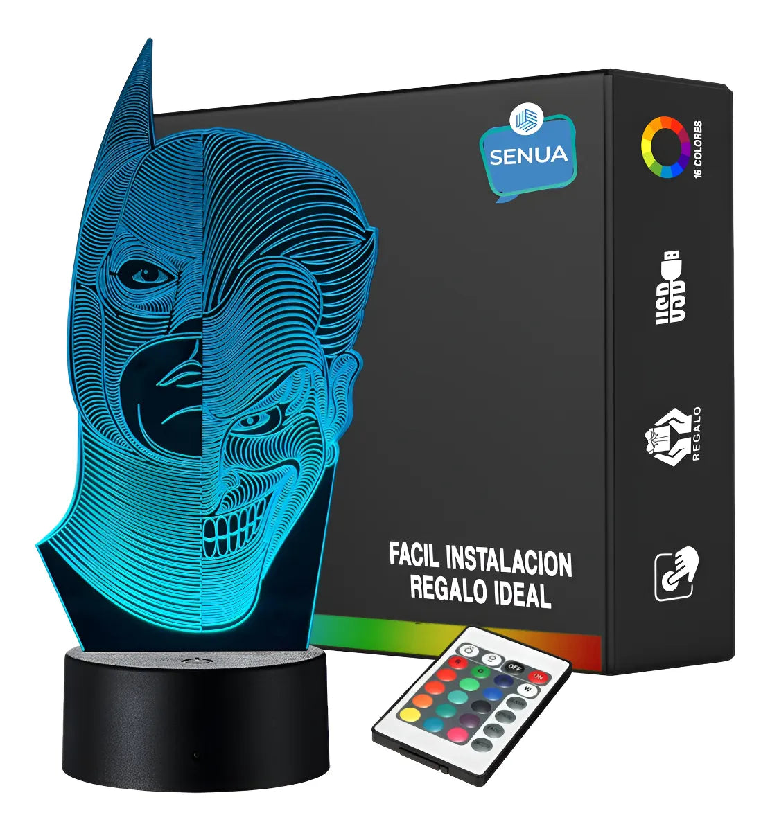 Lámpara Led Batman Guasón Joker Holograma Decoración Regalo Negra