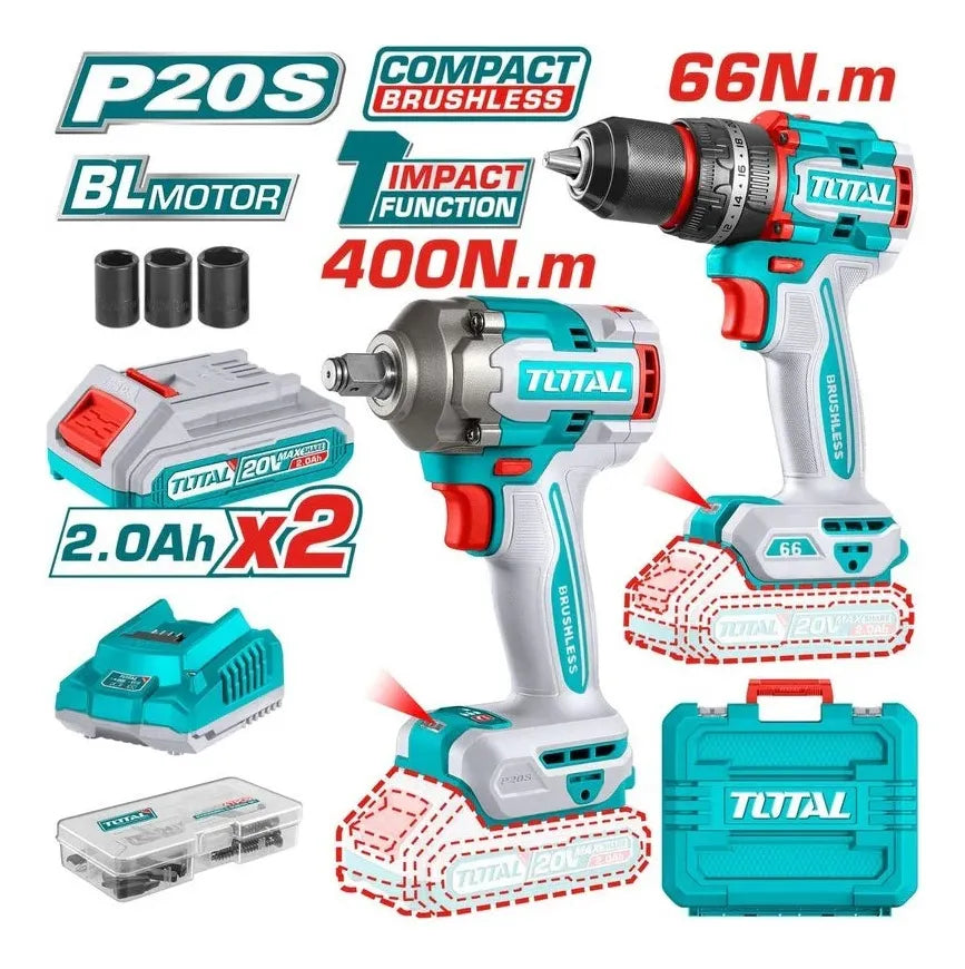 Combo Total Taladro+llave De Impacto Y Acces. Utckli20275 - Azul