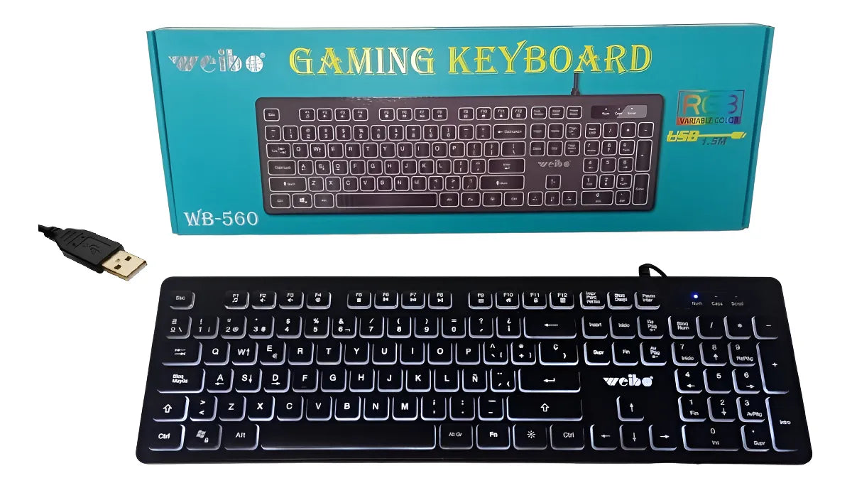 Teclado Gamer Usb Weibo Fc-560 Silencioso Con Luz Multimedia