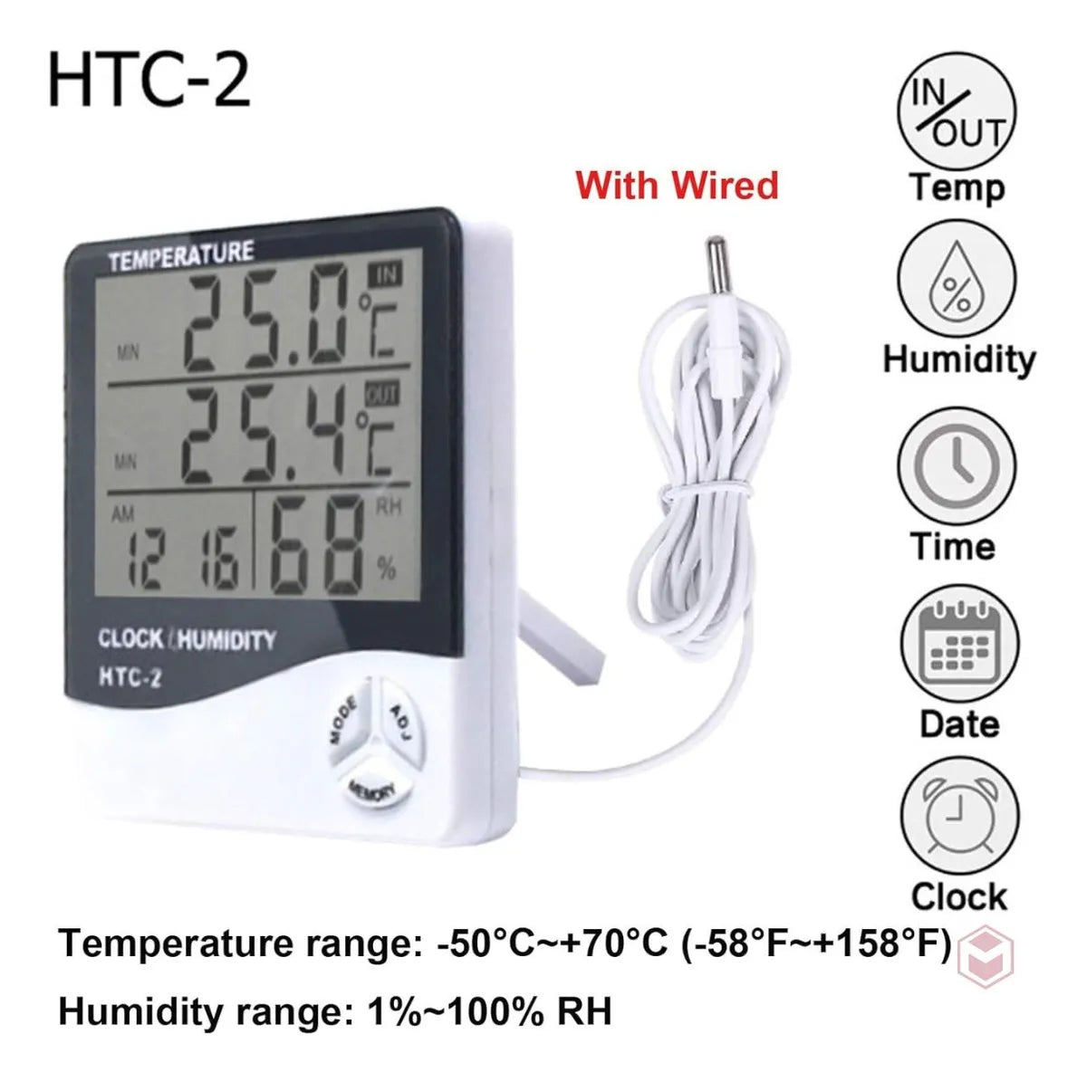 Termohigrometro Digital Higrometro, Termometro, Reloj Sonda