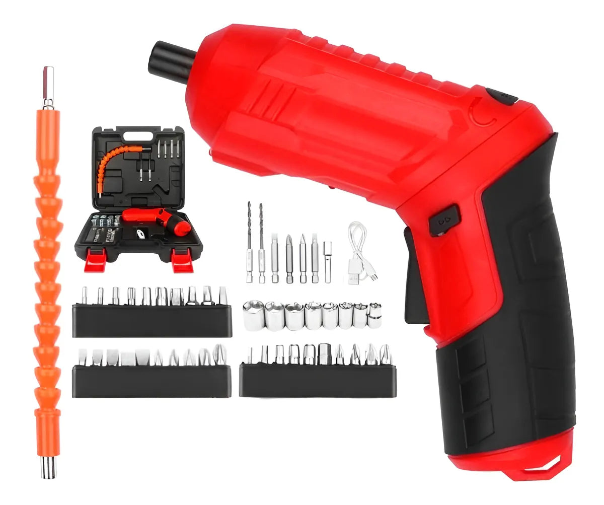Destornillador Eléctrico Inalámbrico Recargable Color Rojo