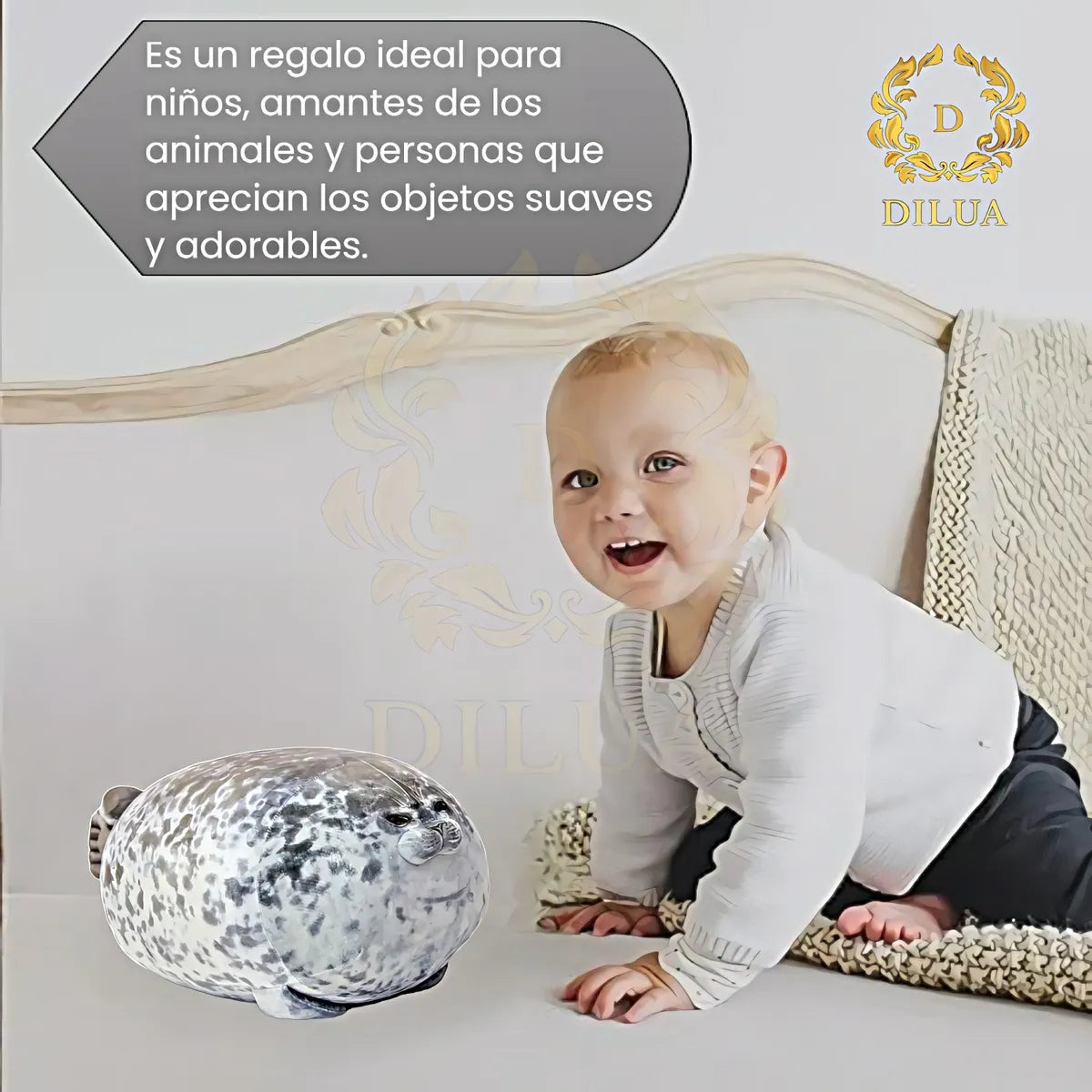 Foca Guatona Peluche Almohada Cojín Regalo Niños Adultos - Gris