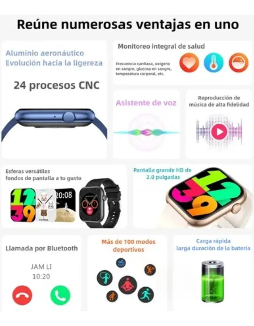 Smartwatch Ultra Display De 1.99 Con Correa De Gel Silicona Negro Negro