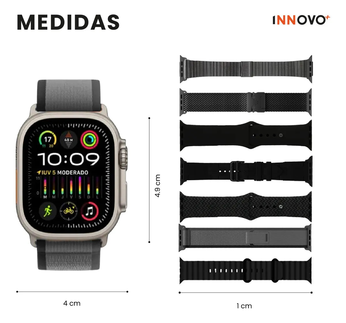 Smartwatch H9 Ultra Plus 49mm 7 Correas Nfc, Amoled, Bluetooth Negro