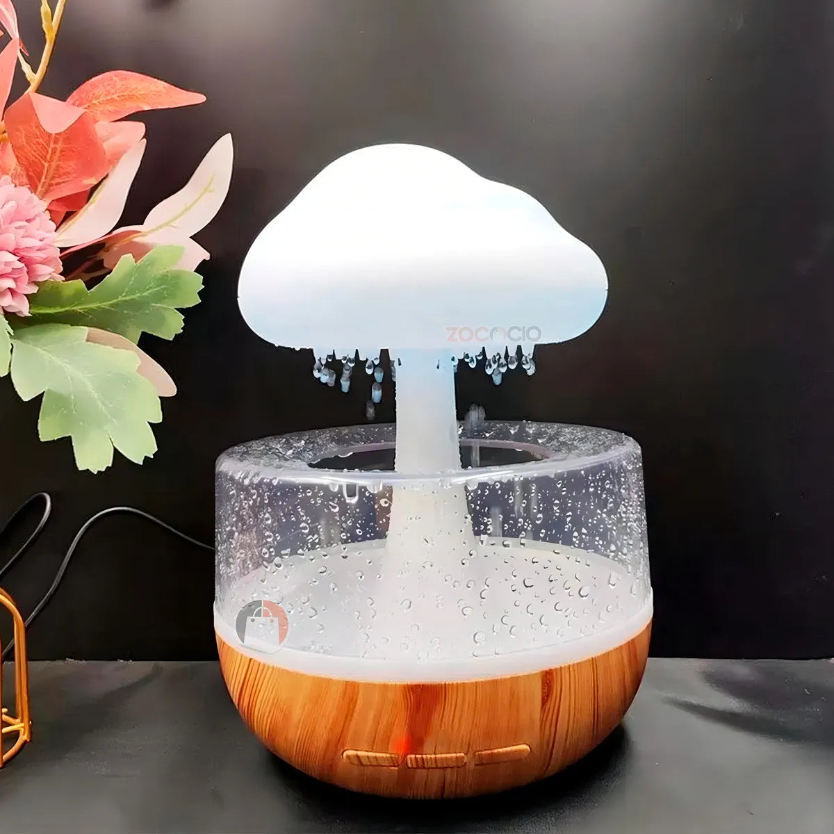 Humidificador Difusor De Aroma Diseño Nube Efecto De Lluvia Color Blanco