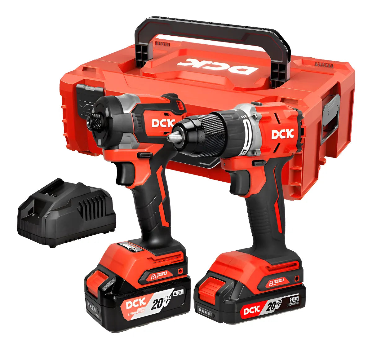 Combo Inalámbrico 20v Taladro Percutor + Atornillador Dck - Rojo/negro