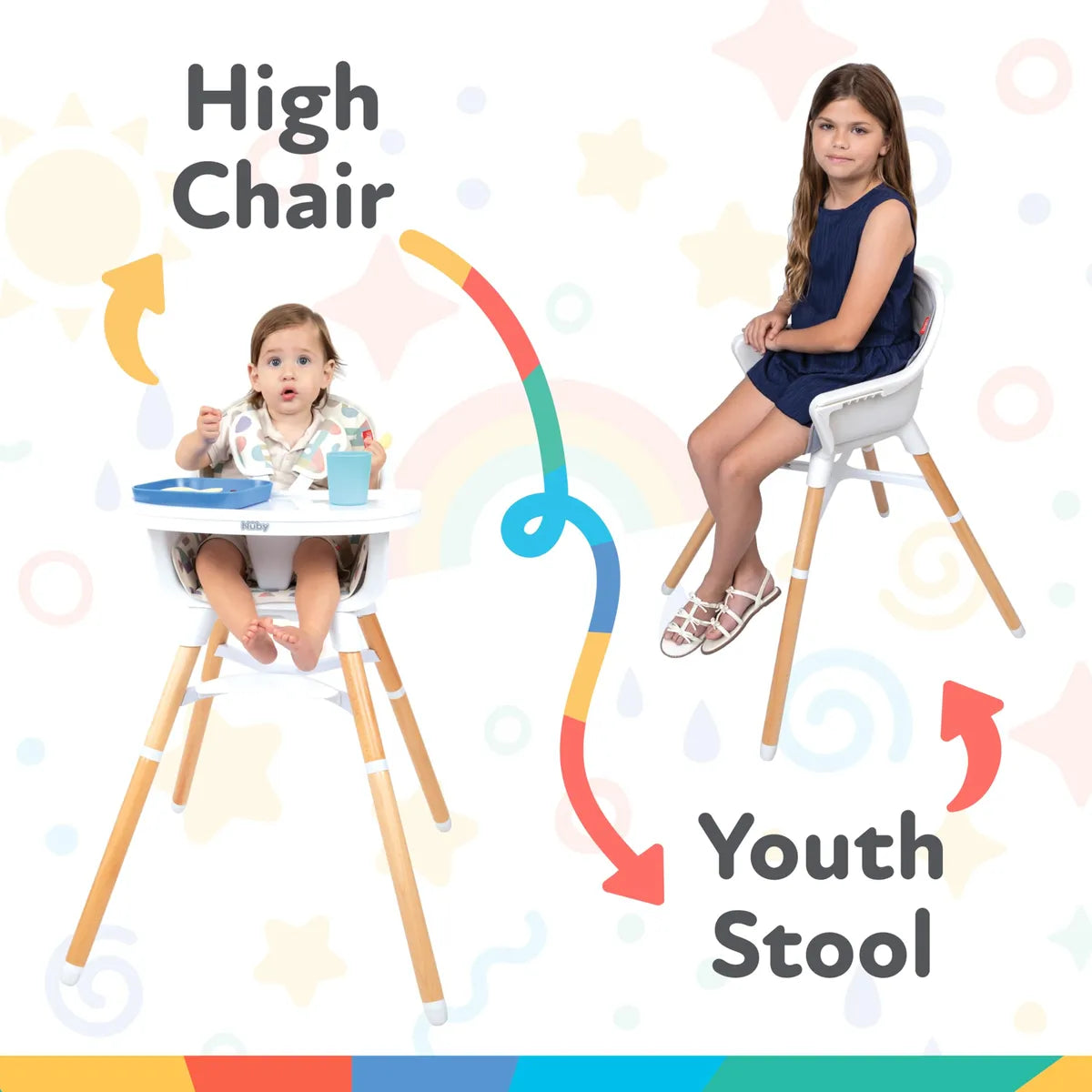 Silla Alta 4 En 1 Para Bebé Ajustable Con Bandeja Gris