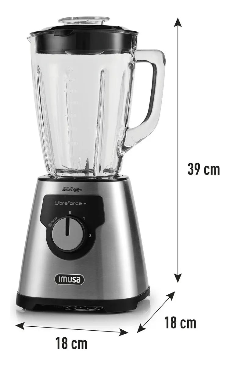 Licuadora Imusa Ultraforce + 2v Vaso De Vidrio 2.2l Color Plateado