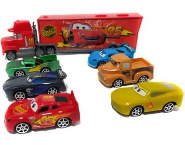Cars Rayo Mcqueen Mula Camión Mack + 6 Carros Impulso Niños Rojo Rayo Mcqueen