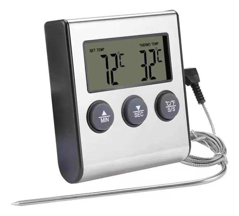 Termómetro Digital Horno Cocina Bbq Sonda Acero Iman Base Plateado