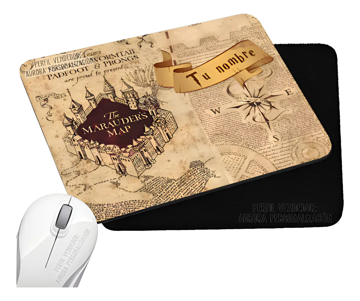 Pad Mouse Rectangular Nombre Mapa Merodeador Harry Potter Negro