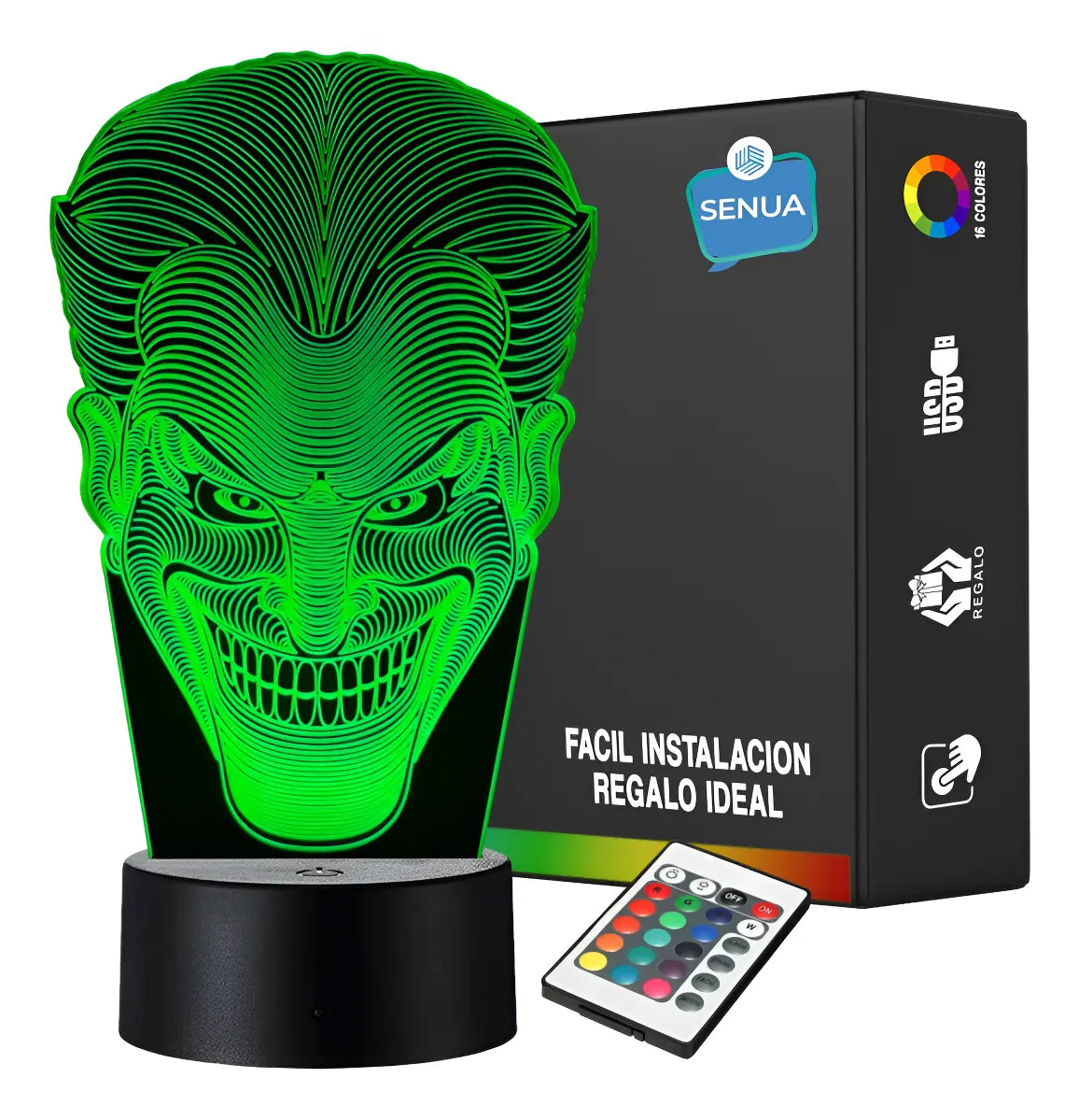 Lámpara De Noche Led Joker Guasón Batman Dc Regalo Holograma - Negro