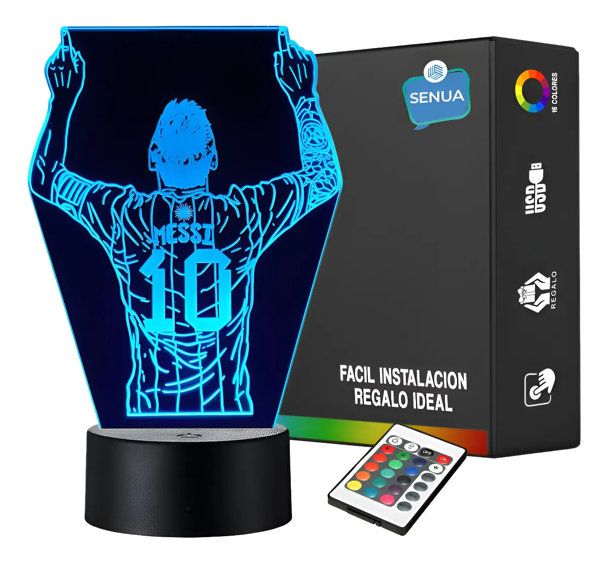 Lámpara Led Messi Fútbol Decoración Regalo Holograma - Negra