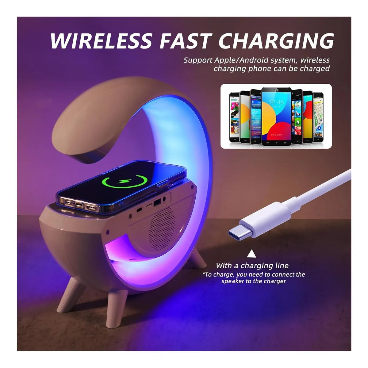 Lampara Parlante Bluetooth Bt-2301 Carga Inalámbrica Blanco