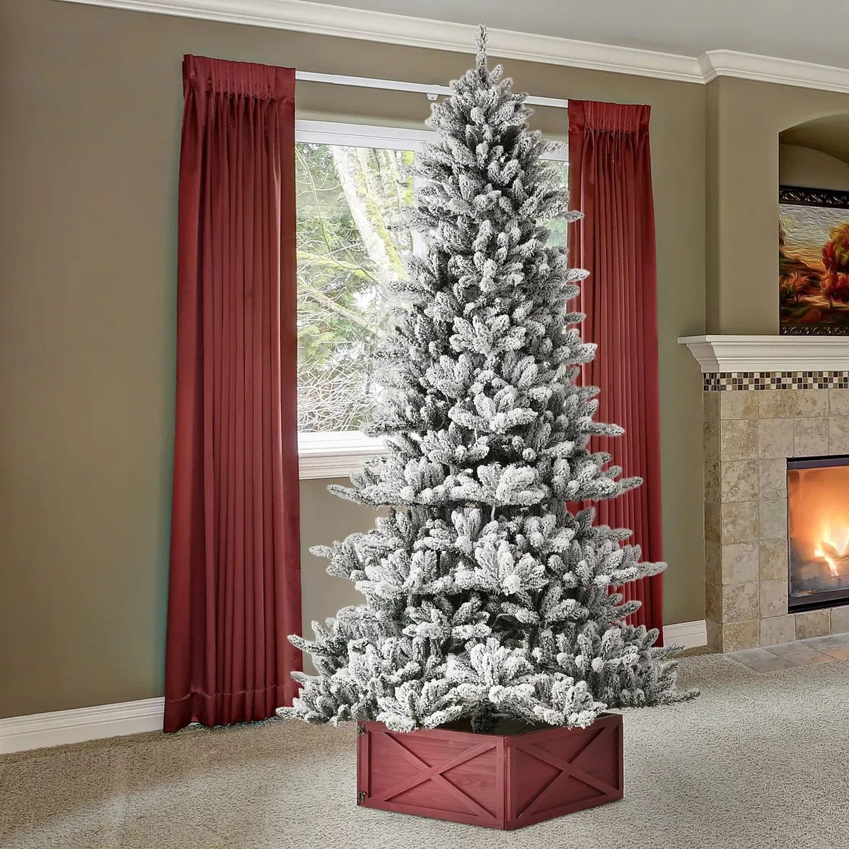 Glitzhome Arbol De Navidad Artificial De Abeto Flocado De Ni