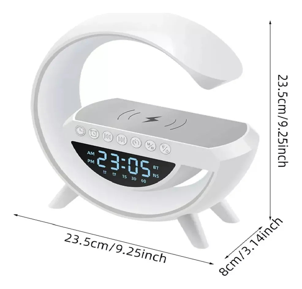 Parlante Bluetooth Con Luz Rgb Y Carga Inalámbrica + Reloj Blanco