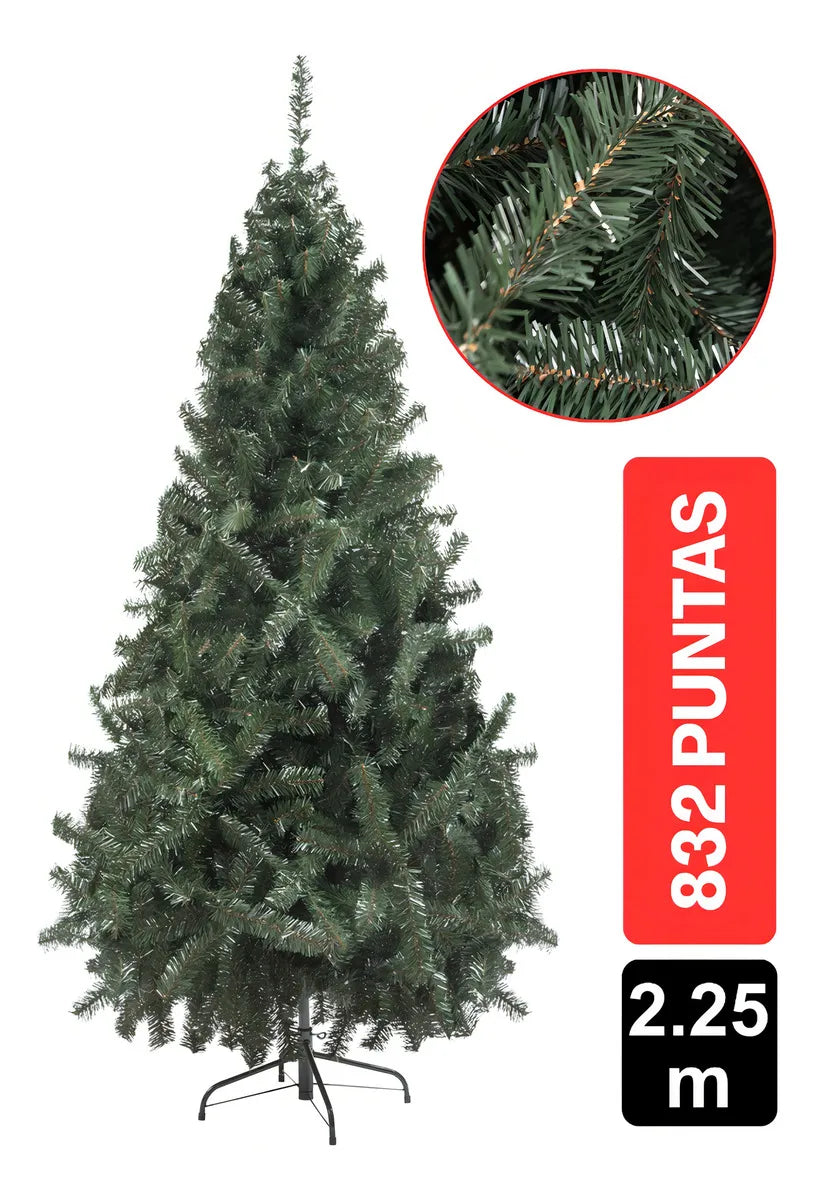 Arbol De Navidad Montañes 2.25m 832 Puntas Gio Home Pino Navideño Look Natural Base Metalica Artificial Para Decoracion Con Bolas Adornos Extension Cintas Bombillos Botas Campanas Luces Estrella Noel