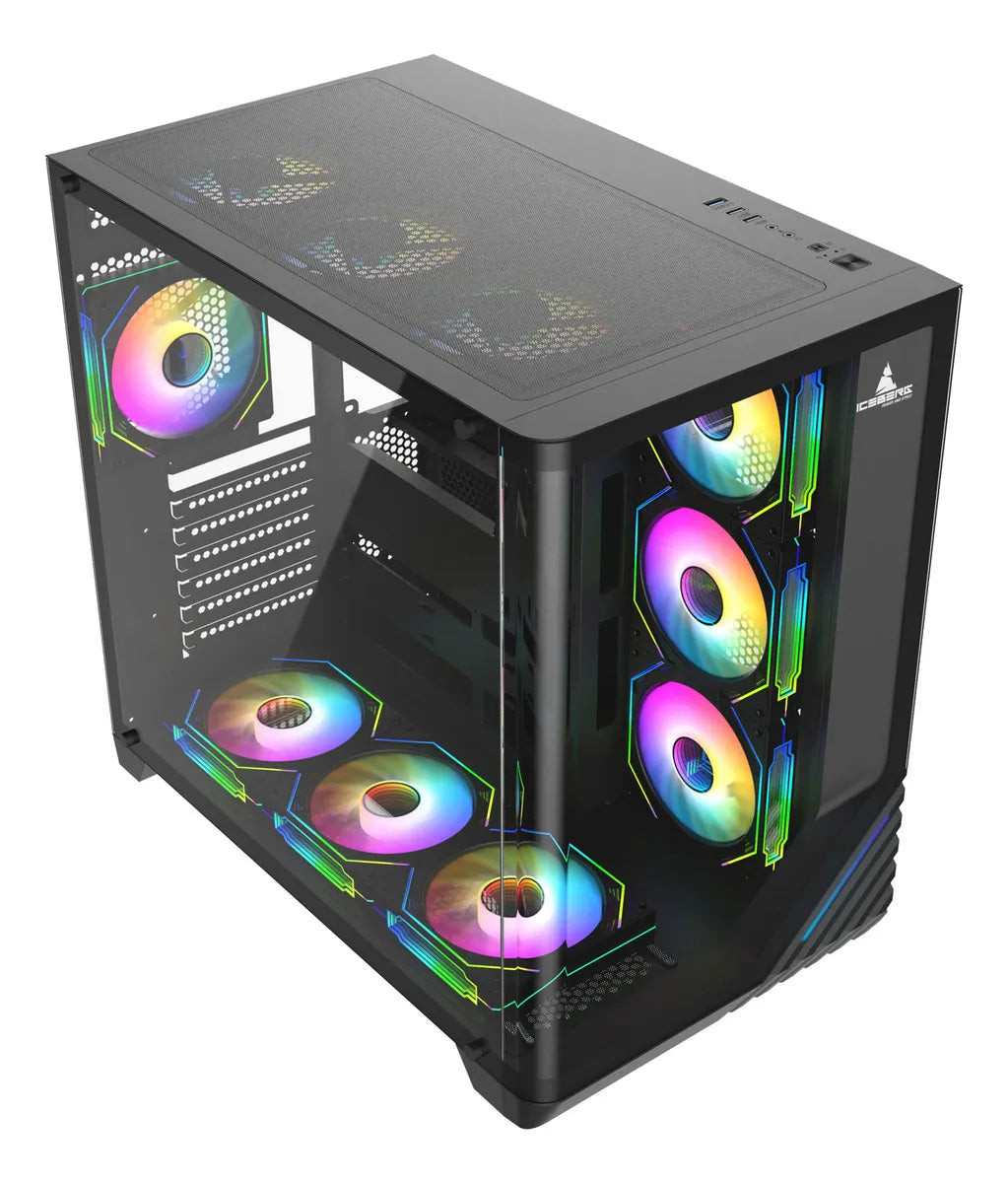 Gabinete Gamer Iceberg Crystal Wave L 7 Fans Negro