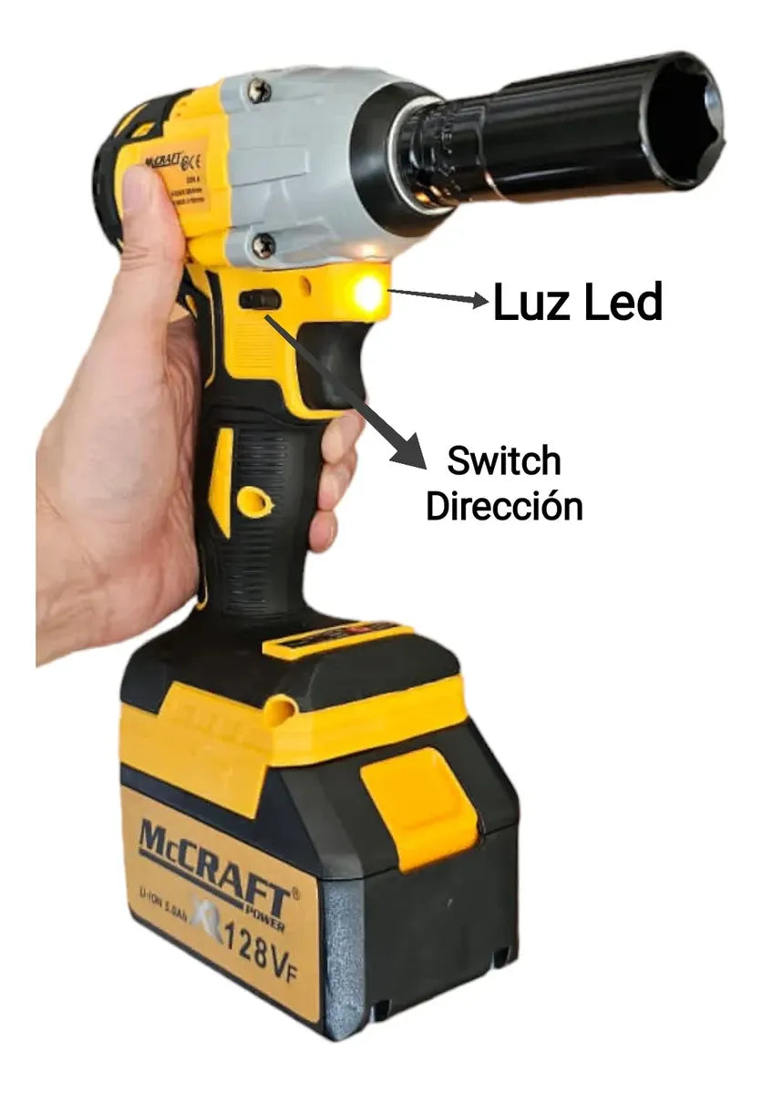 Pistola Llave De Impacto Inalámbrica De 1/2 Reversible 128v Amarillo