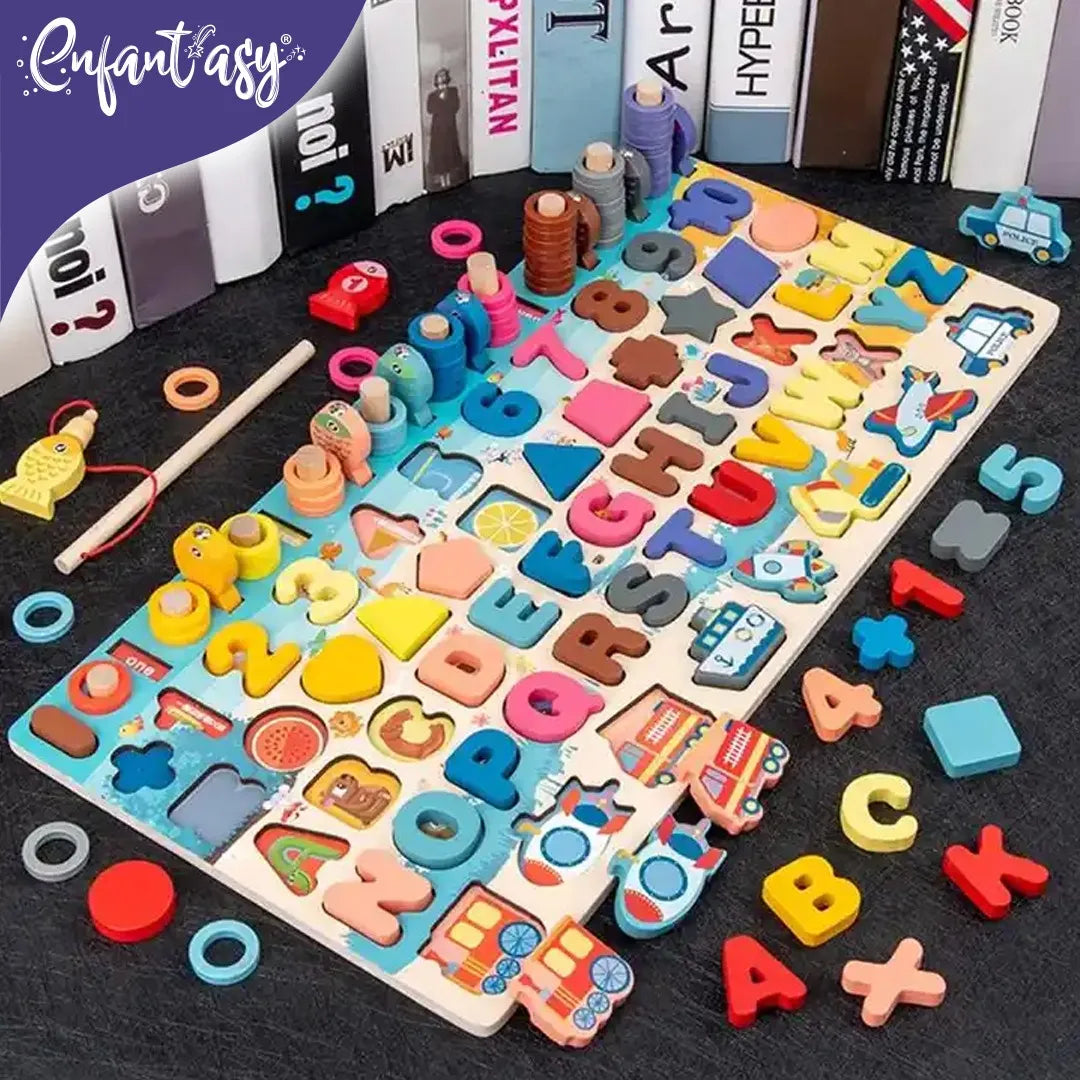 Tablero Didáctico Madera Juego Alfanumérico Infantil Encajar