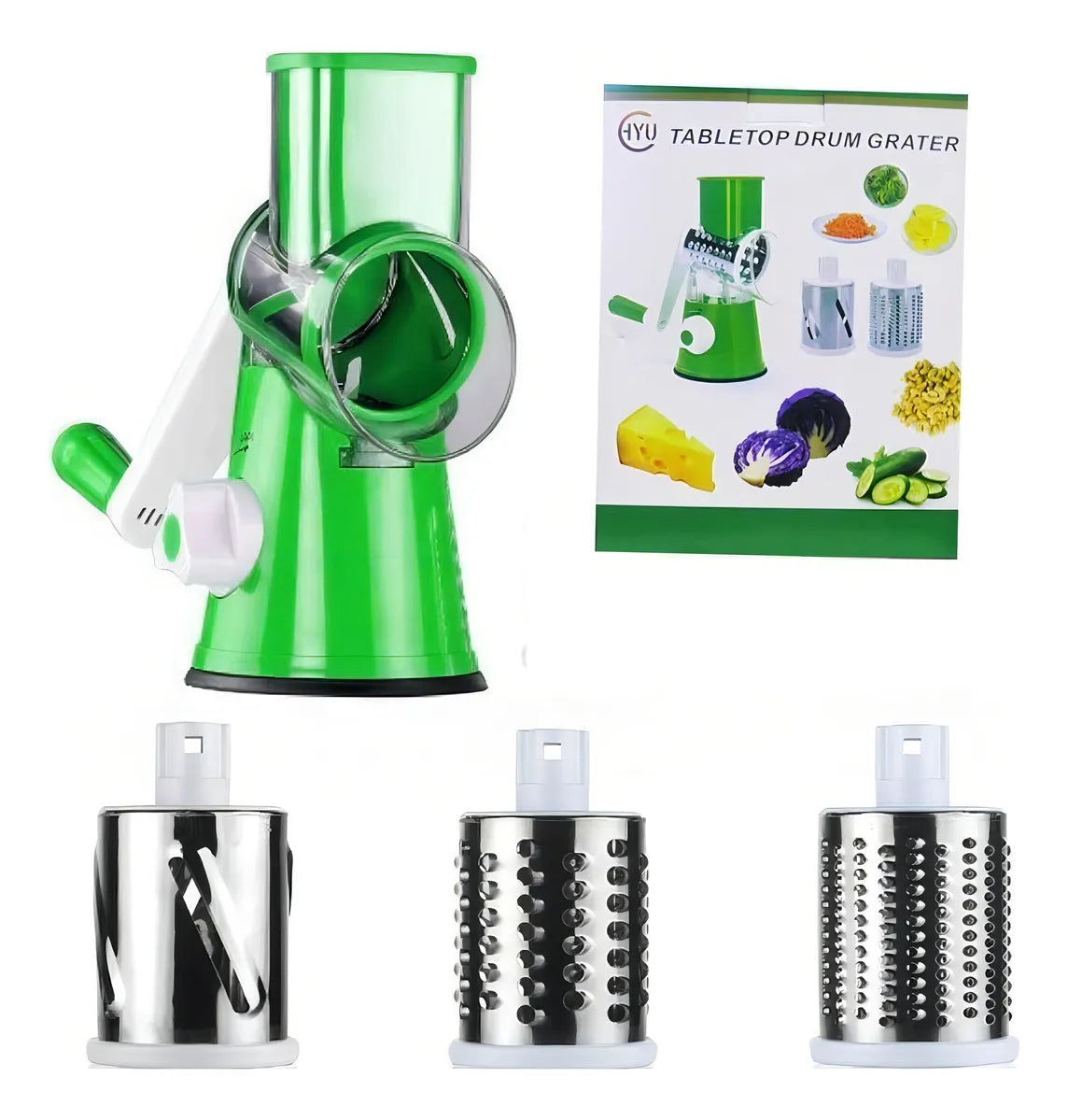 Cortador Rallador De Verduras Multiusos 3 En 1 Molino Verde