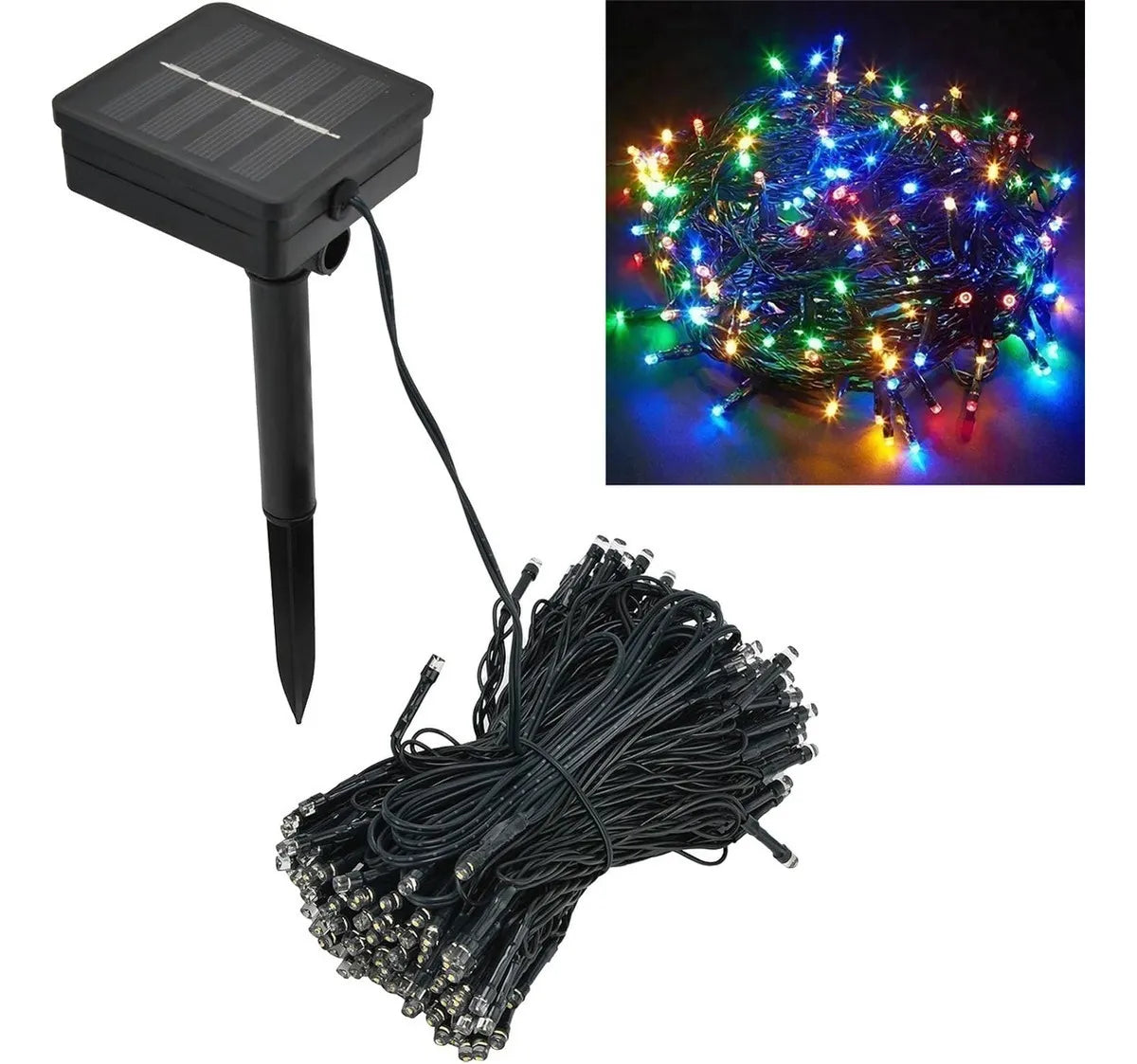 Luces Navideñas Solares Exterior 12metros 100 Leds Guirnalda Luces Multicolor