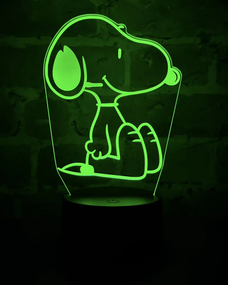 Lámpara De Noche Led 3d Snoopy Holograma Regalo Decoración Negra