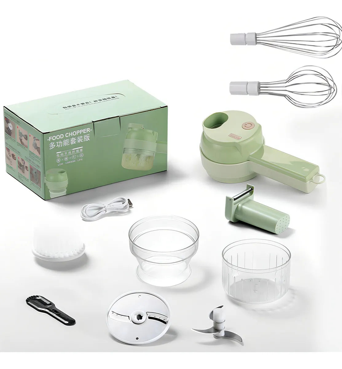 Juego De Cortador De Verduras Eléctrico Portátil 4 En 1 Color Verde