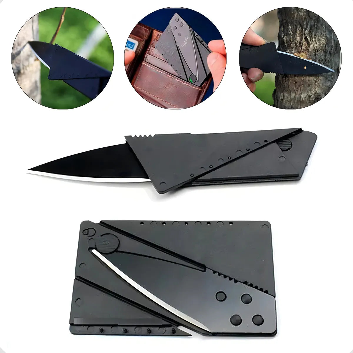 Tarjeta portátil plegable con cuchillo, cartera negra, defensa personal