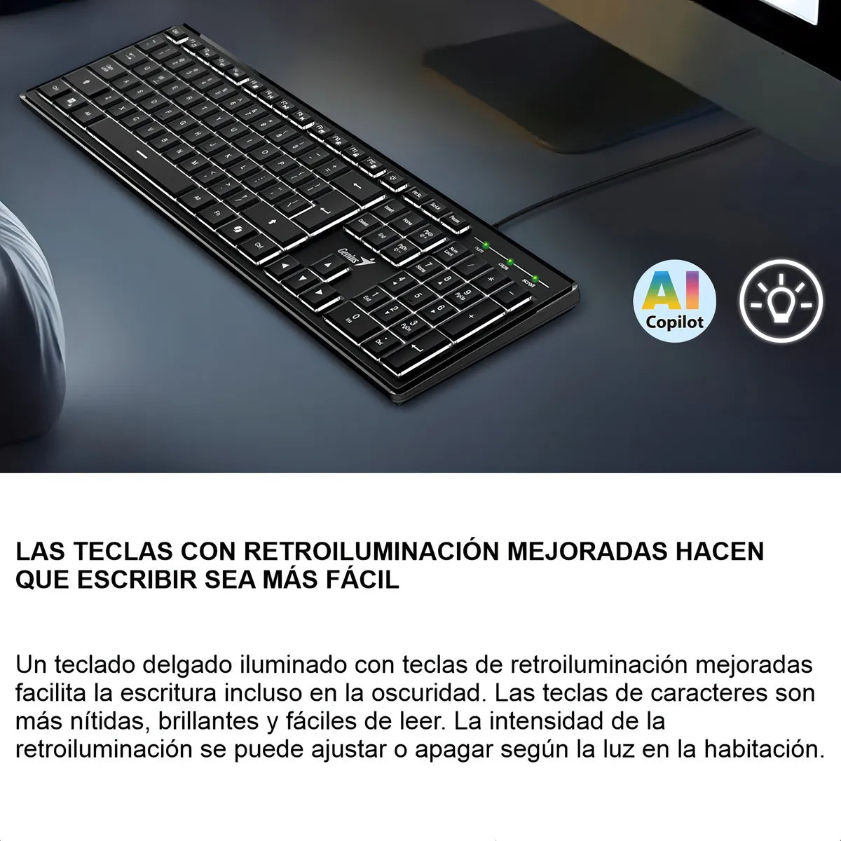 Teclado Con Cable Genius Slimstar 820 Iluminado Usb Teclado Negro Idioma Español España