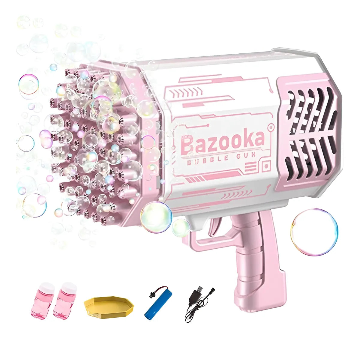 Pistola Burbujas FBCI Rocket 6000 Burbujas Minuto Luz Sonido Rosado