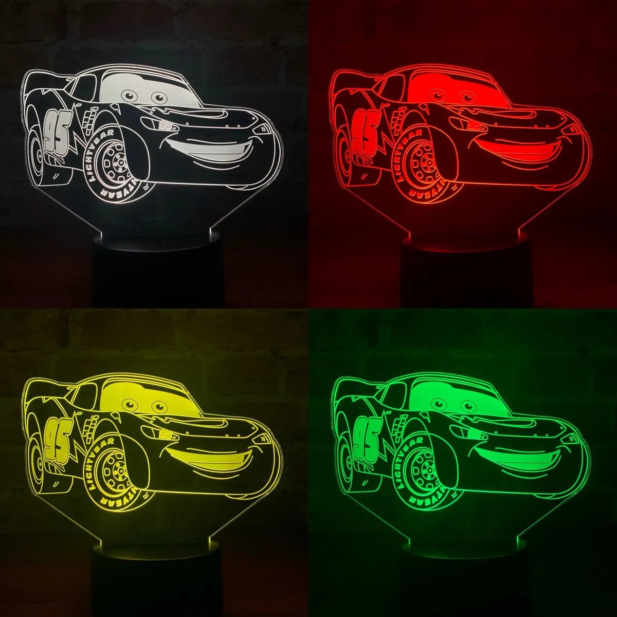 Lámpara De Noche Led Cars Rayo Mcqueen Decoración Regalo Negro