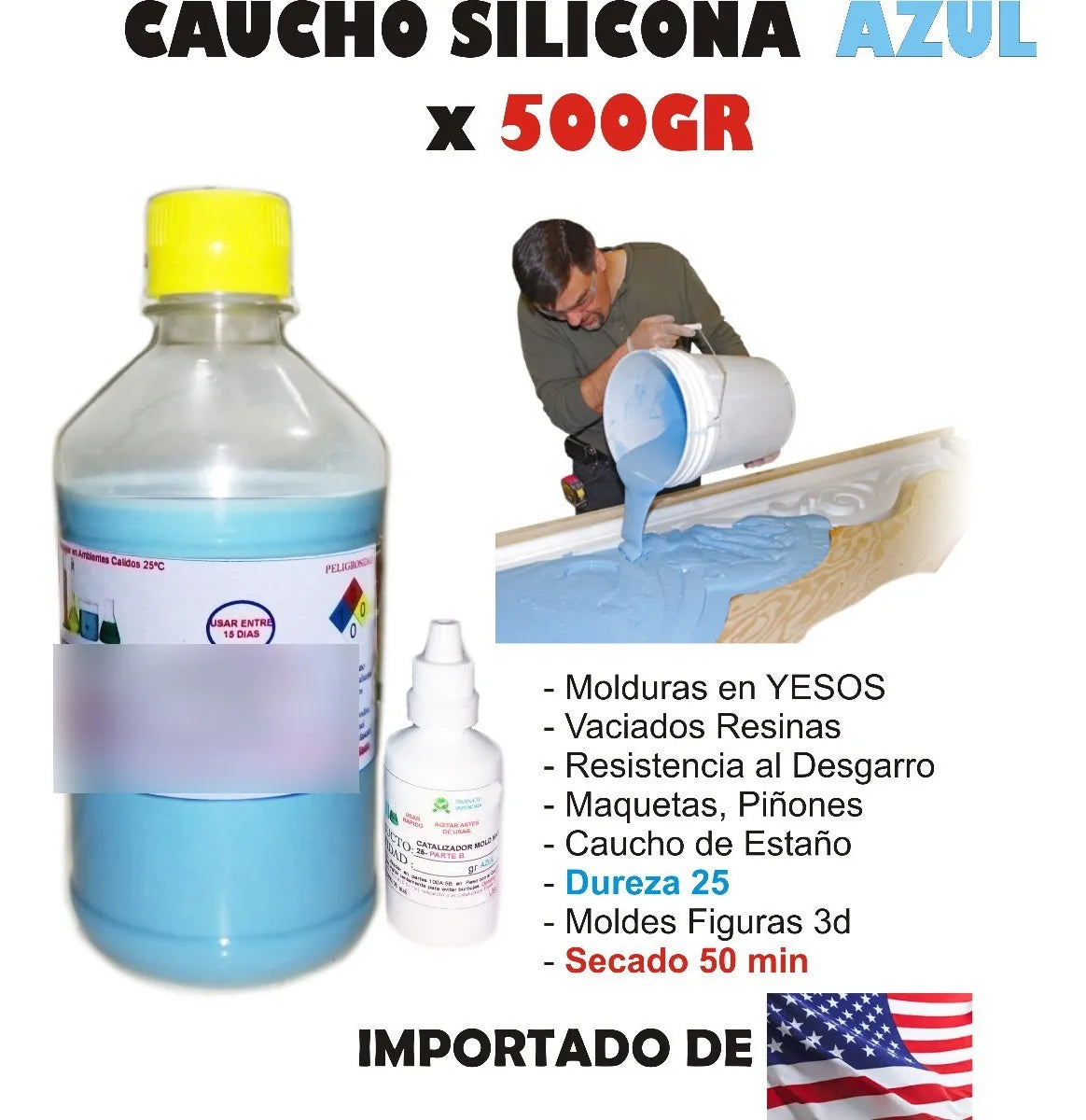 Caucho Silicona Mold Liquido Moldes X500g Molduras Yeso 3d