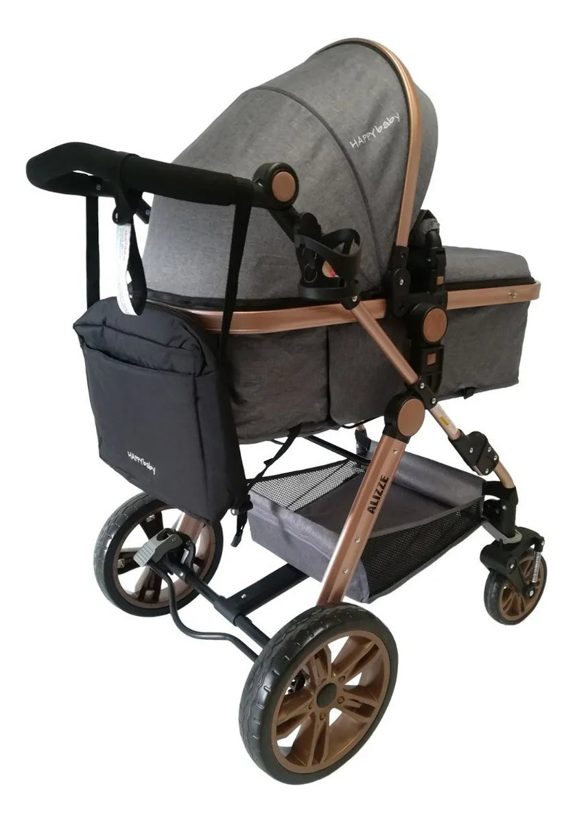 Coche de paseo Happy Baby Alizze travel system gris con chasis color dorado