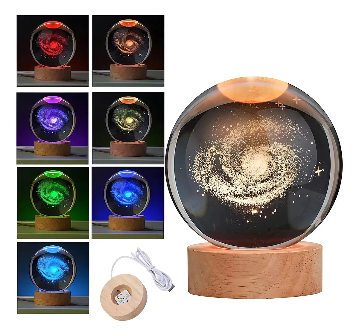 3d Lampara De Noche Led Galaxia Bola Cristal, Sistema Solar,luz Nocturna Colorida Led 3d Galaxia Bola De Cristal,base De Madera Regulable Modelo De Planeta De Amigos Y Amantes Navideños Para Niños