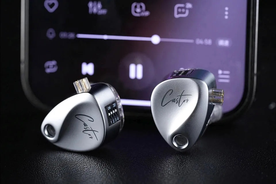 Auriculares KZ castor standard Monitores In-ear con Switch de 4 Controladores Plateado con Micrófono