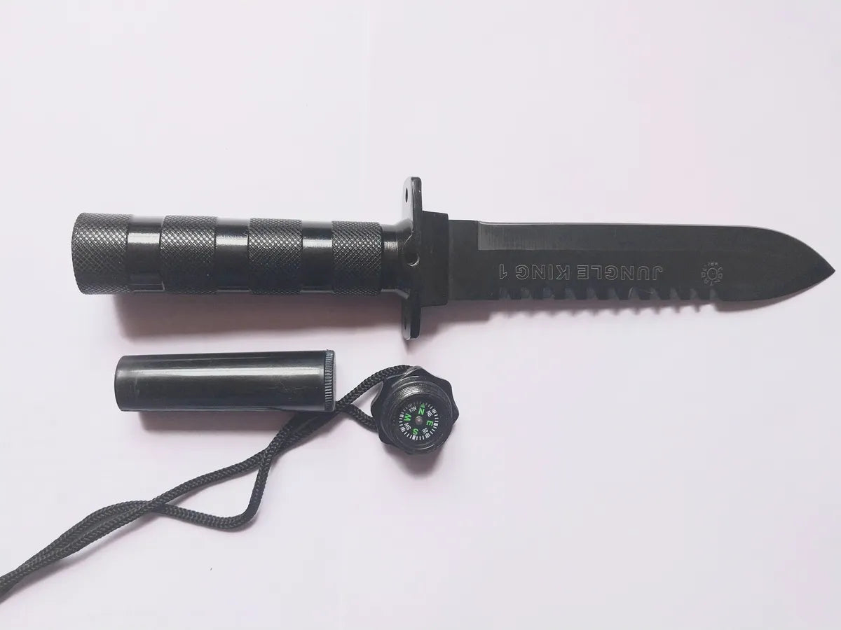Cuchillo Tactico De Supervivencia Camping Cauchera Brujula Negro