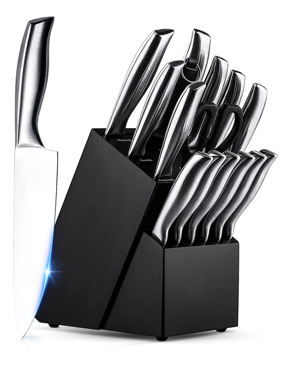 Juego Cuchillos Cocina Set 15 Piezas Acero Base De Madera