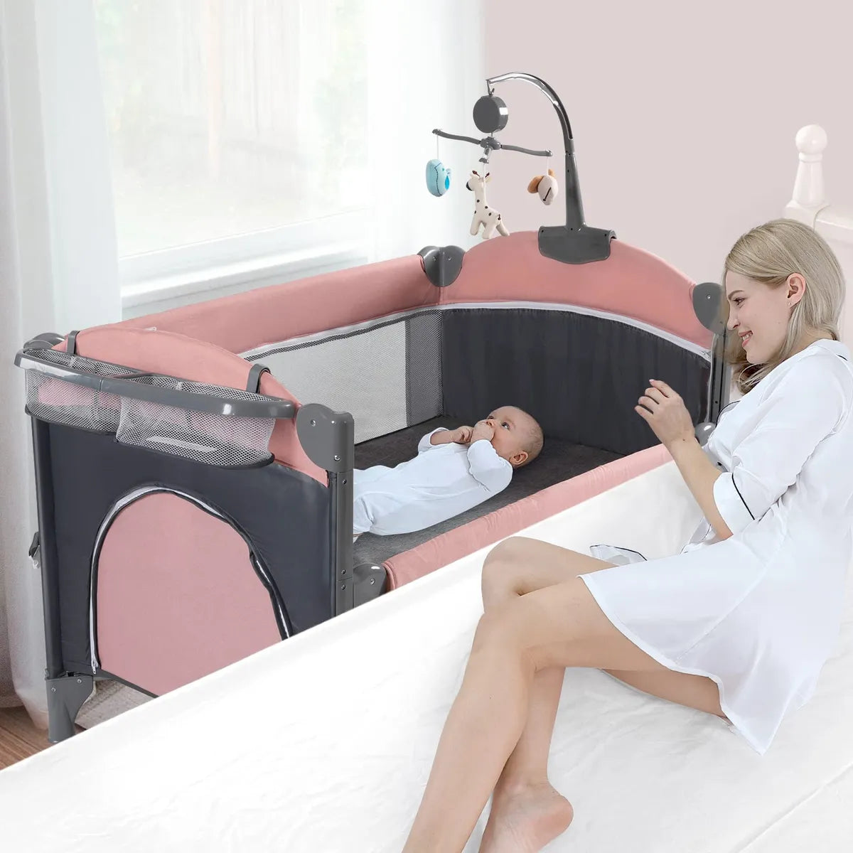 Cuna 5 En 1 Moisés Junto A La Cama Corralito Portátil Rosa