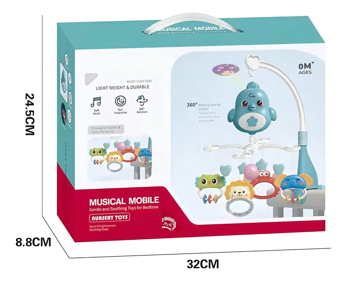 Móvil Musical Para Cuna Bebe Con Proyector Y Rotación 360° Color Azul Pájaro