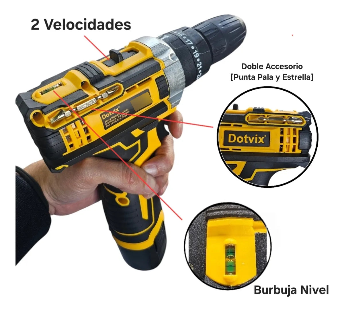 Taladro Inalámbrico De 18 Voltios Con Percutor 2 Velocidades - Amarillo - 50hz/60hz