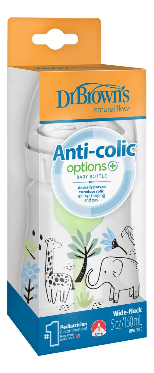 Tetero Boca Ancha 5 Oz Decorado Jungla Recien Nacidos Dr Bro Color Verde Claro