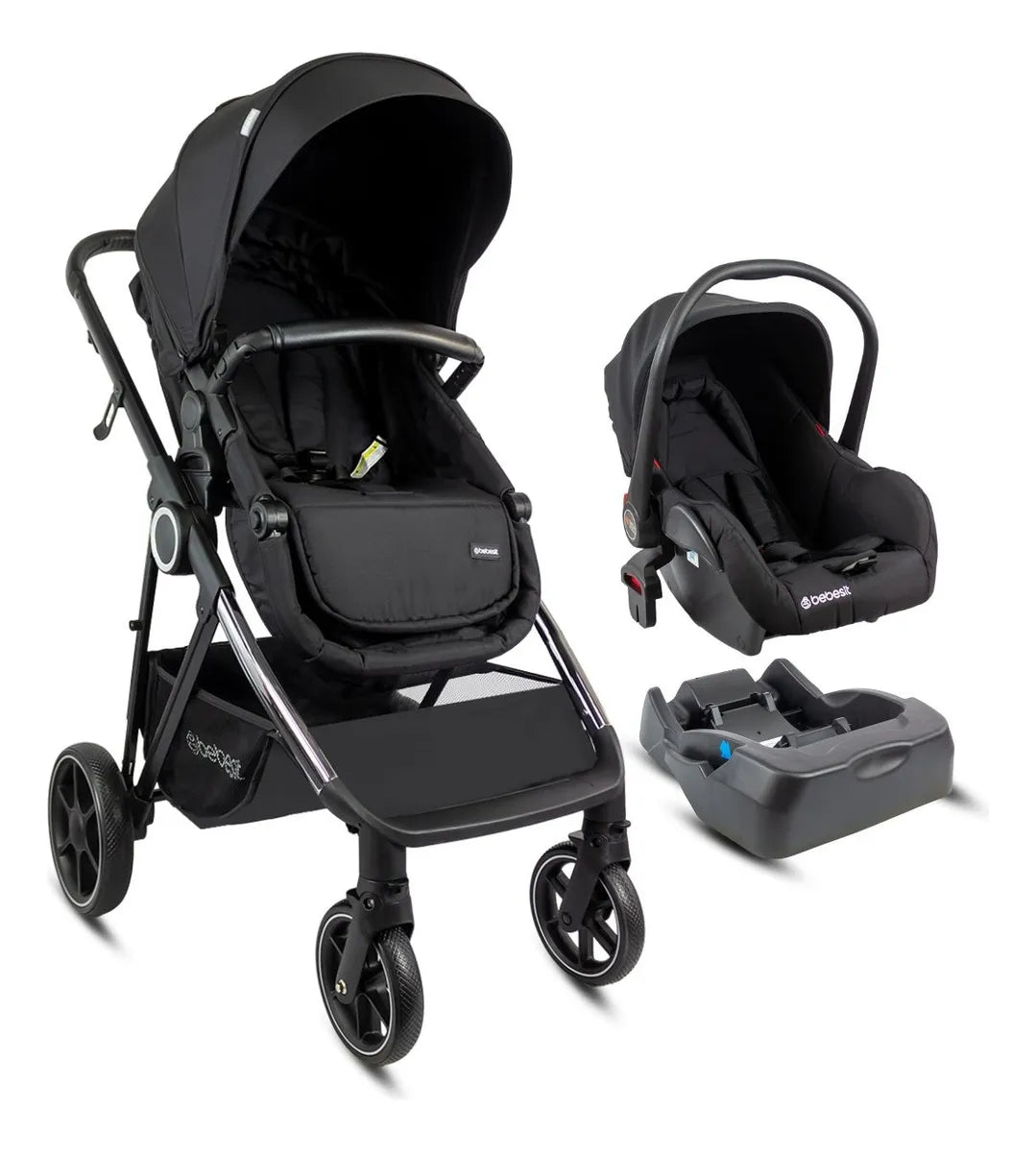 Coche Para Bebe Tipo Moises + Portabebe Cosmos Bebesit Color Negro