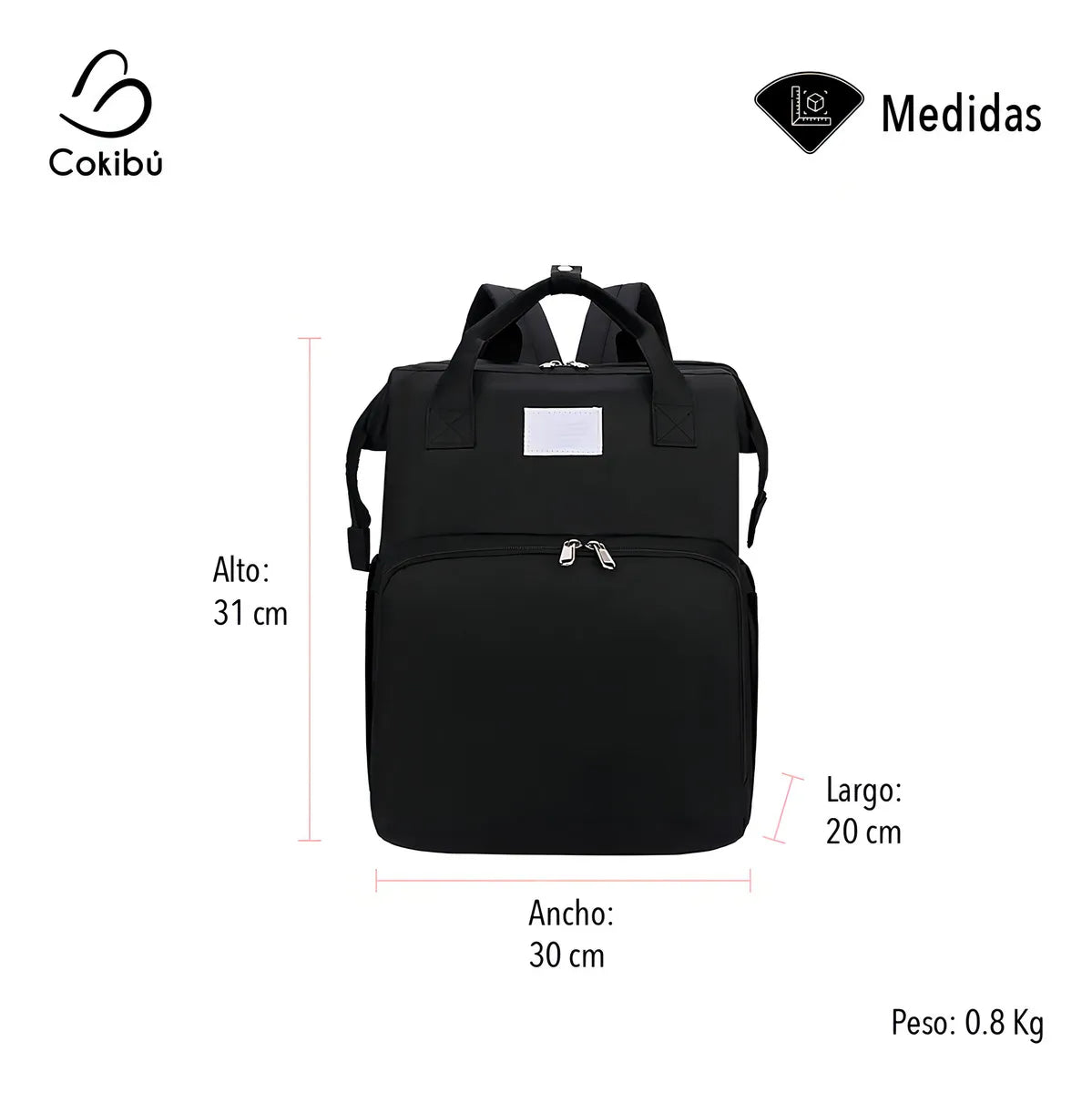 Pañalera Morral 3 En 1 Color Negro Cokibú Diseño De La Tela Oxford
