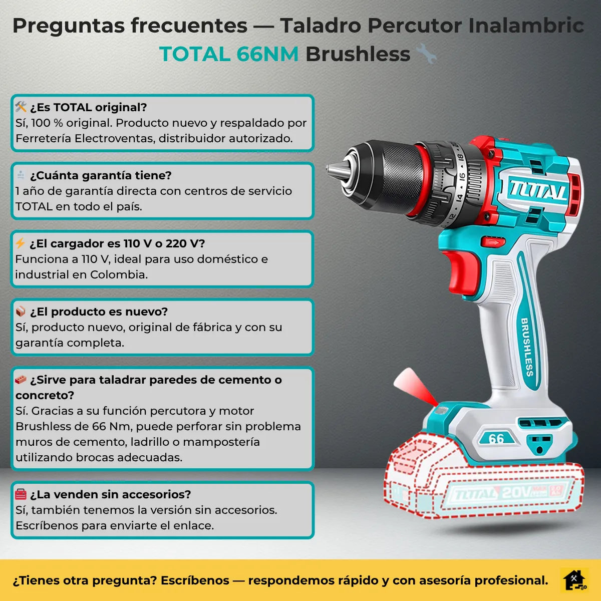 Taladro Percutor 1/2 Inalambrico Total 66nm +50 Acc Brushles Turquesa 50 Hz/60 Hz