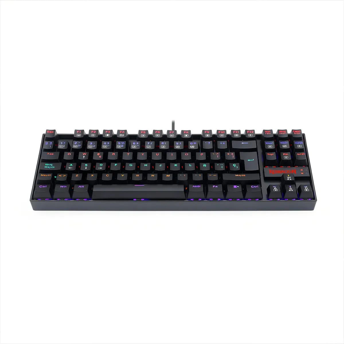 Teclado gamer Redragon Kumara K552 QWERTY español latinoamérica color negro con luz rainbow