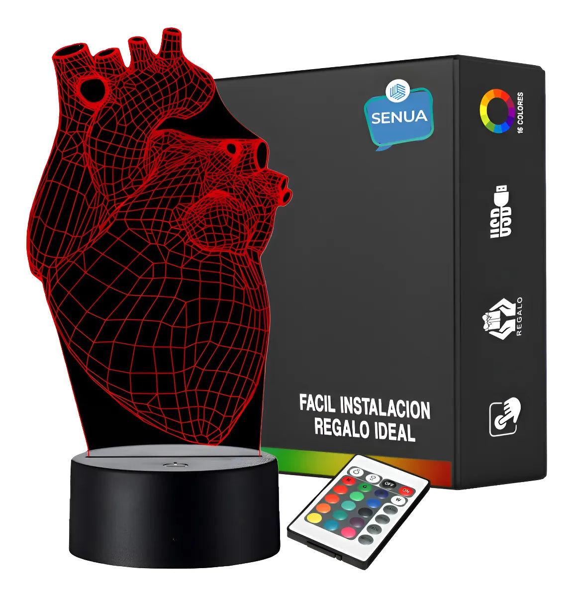 Lámpara Led 3d Corazón Humano Anatómico Decoración Regalo - Negra
